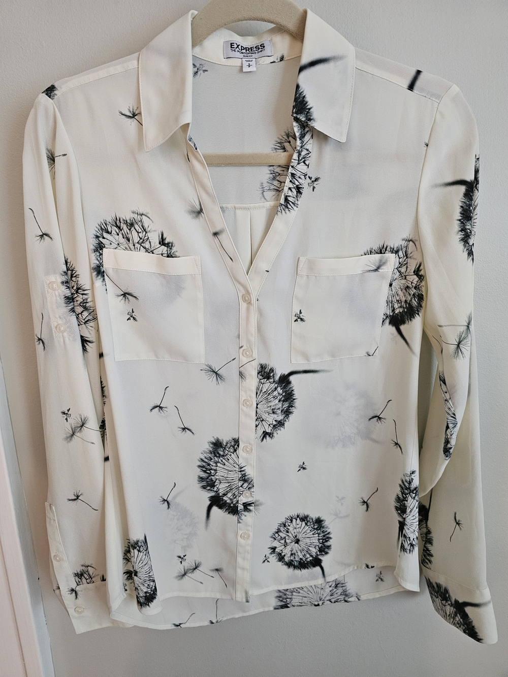 Express Ivory Blouse with Black Dandelion Print